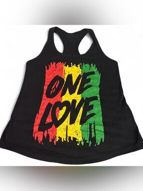 Spencer's Black Racerback Tank with Red, Yellow & Green "One Love" Graphic